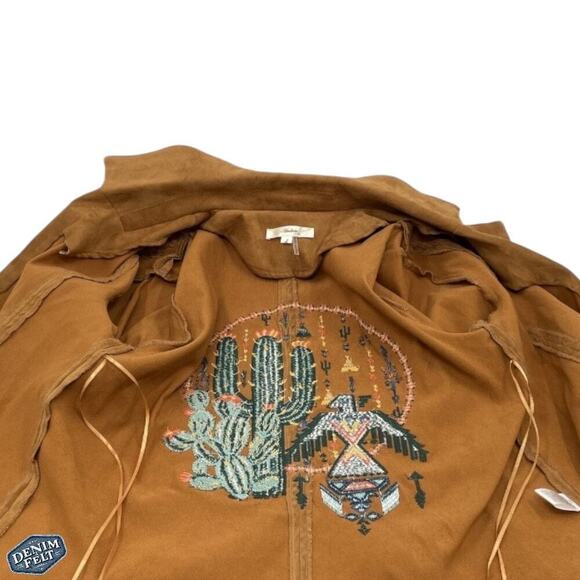 ANDRÉE by UNIT Tan Suede Fringe Jacket w/ Embroidered Cactus &Thunderbird Design - Picture 8 of 16